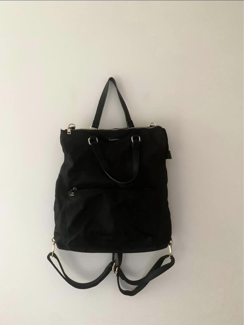Convertible Black Backpack Tote with Gold Hardware